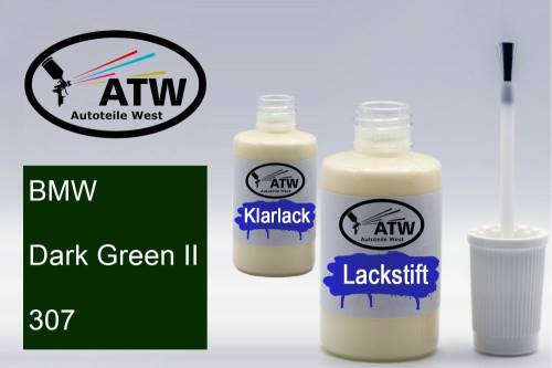 BMW, Dark Green II, 307: 20ml Lackstift + 20ml Klarlack - Set, von ATW Autoteile West.